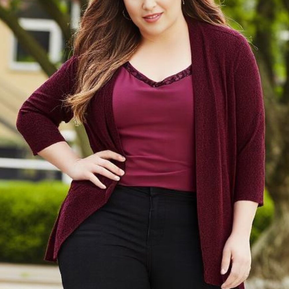 Faded Glory Top Cardigan With Attached Camisole Women's Size 4X (26-28) - Maroon